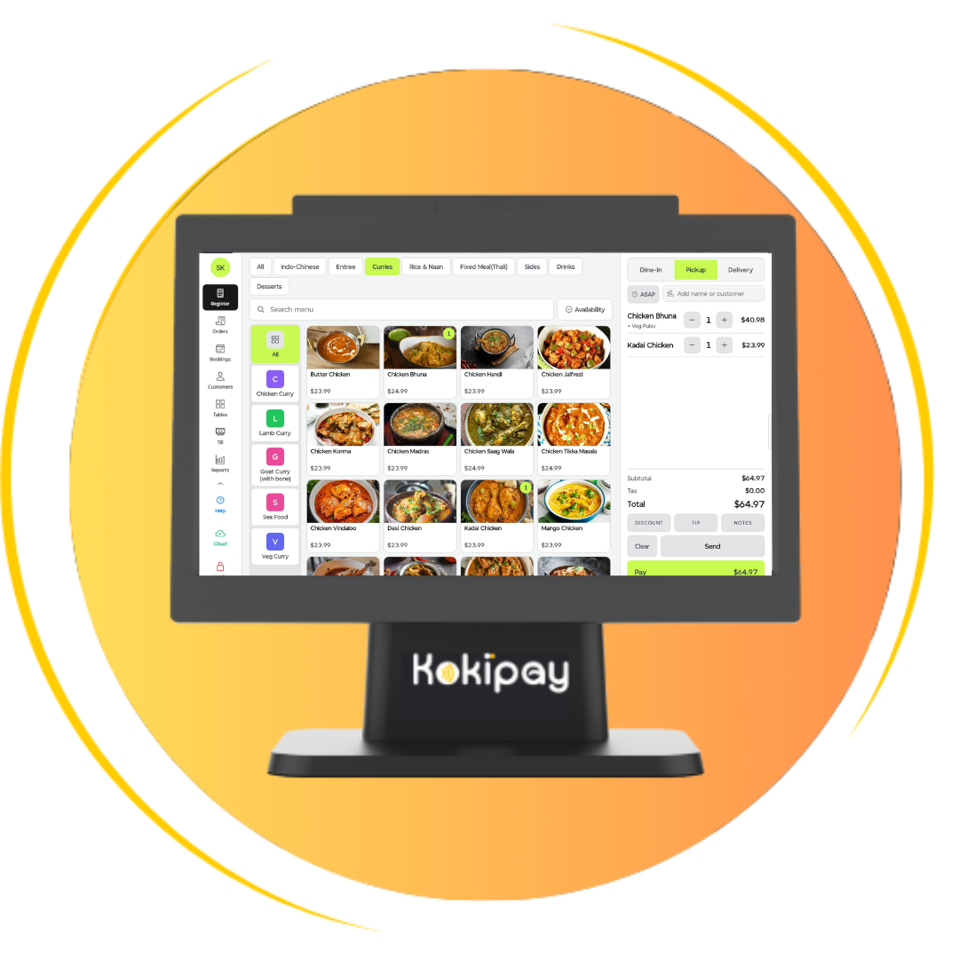 Kokipay Smart POS running in a restaurant